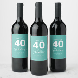 Simple Modern 40 & Fabulous Personalised Wine Labe Label