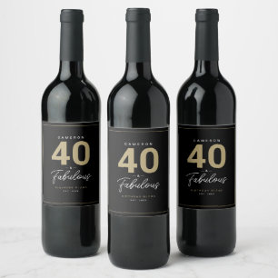 Simple Modern 40 & Fabulous Personalized Wine Label