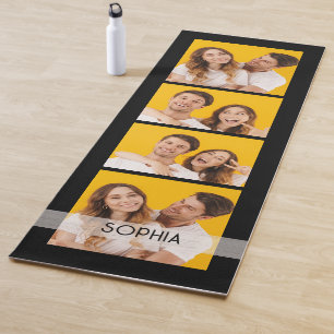 Simple Modern 4 Photo Collage Name Personalised Yoga Mat
