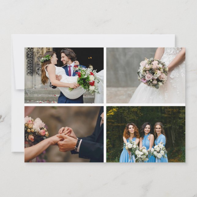 Simple Modern 4 Photo Collage Wedding Thank You Card (Front)