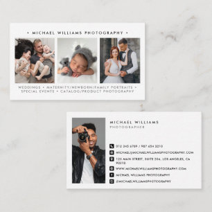 Simple Modern 4-Photo Professional Photographer Business Card