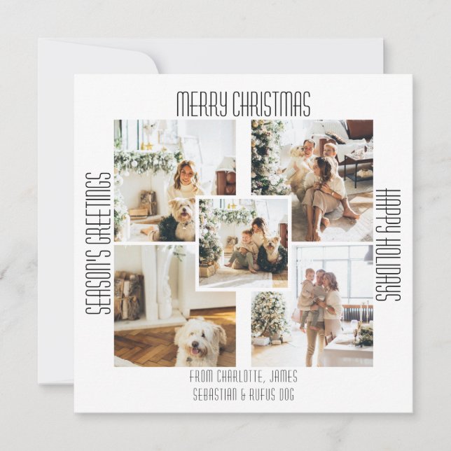 Simple Modern 5 Photo and Text Christmas Holiday Card (Front)