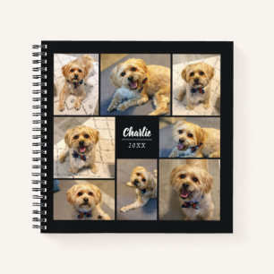 Simple Modern 8 Photo Pet Collage Black Notebook