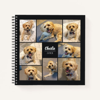 Simple Modern 8 Photo Pet Collage | Black Notebook