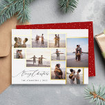 Simple Modern 9 Photo Collage Merry Christmas<br><div class="desc">Shine bright this season with our Foil 9-Photo Collage Christmas Card. The chic "Merry Christmas" calligraphy and gold foil frame add a touch of opulence. The reverse side features a festive red background with hand-drawn white dots.</div>