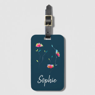 Simple modern abstract Japanese pink flower Luggage Tag