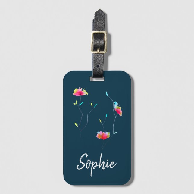 Simple modern abstract Japanese pink flower Luggage Tag (Front Vertical)