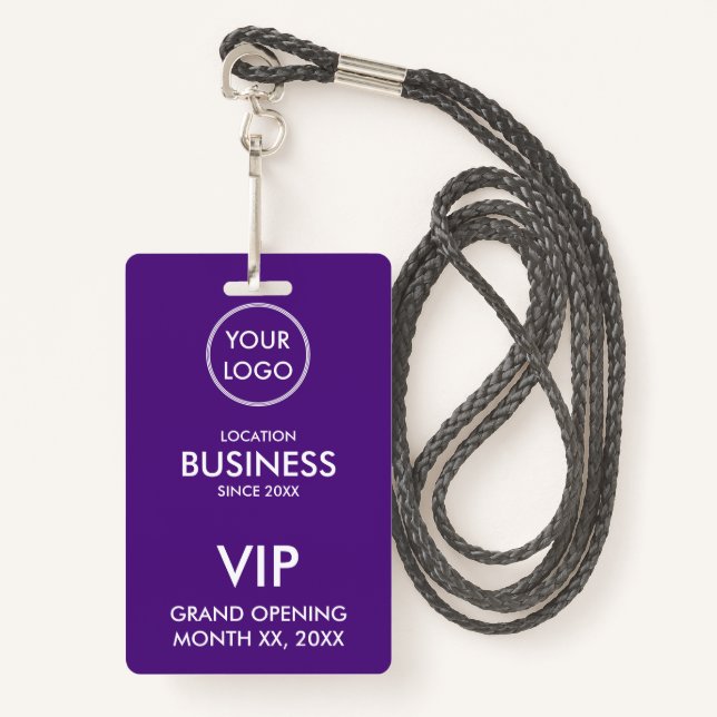 Simple Modern Add Logo Purple VIP Pass ID Badge (Front with Lanyard)