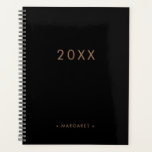 Simple Modern All Black Gold Personalised Planner<br><div class="desc">Simple Modern All Black Gold Personalised Planner</div>