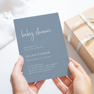 Simple Modern and Minimal Dusty Blue Baby Shower Invitation