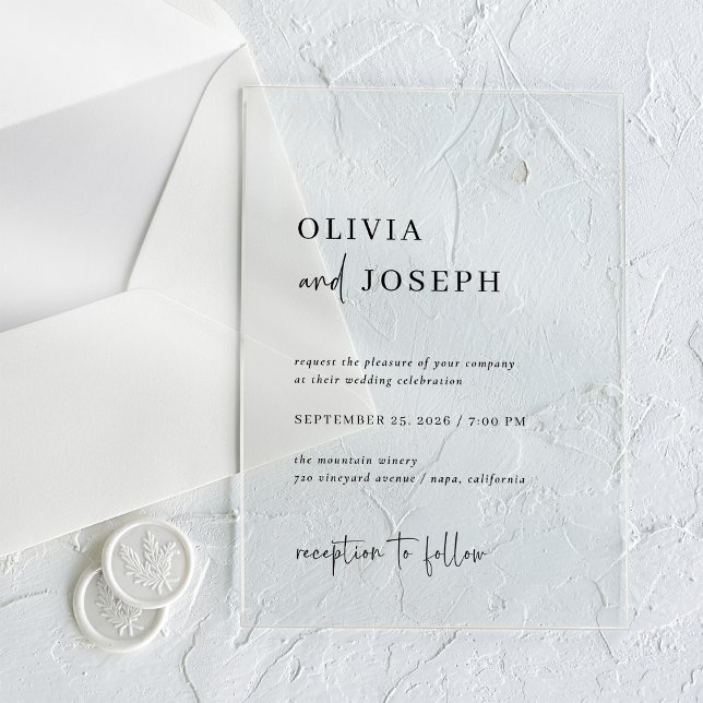 Simple Modern and Minimalist Black | Wedding Acrylic Invitations (Creator Uploaded)