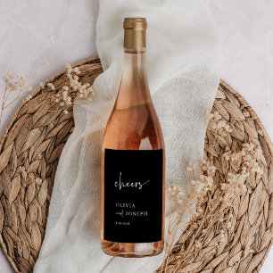 Simple Modern and Minimalist Black Wedding Cheers Wine Label