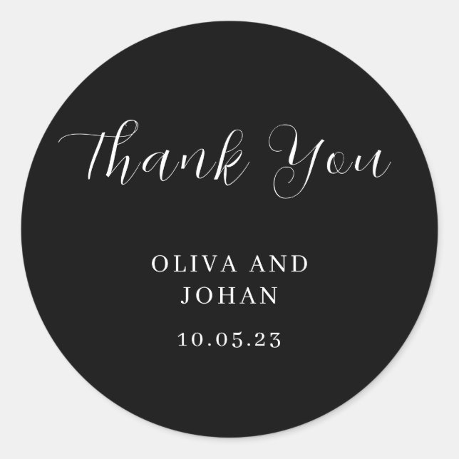 Simple Modern and Minimalist | Black Wedding Classic Round Sticker (Front)