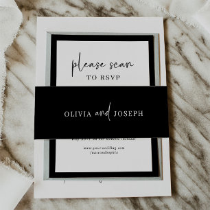 Simple Modern and Minimalist Black Wedding Invitation Belly Band