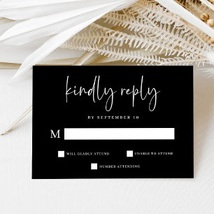 Simple Modern and Minimalist Black Wedding RSVP Card