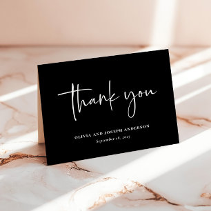 Simple Modern and Minimalist Black Wedding Thank You Card