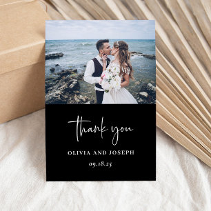 Simple Modern and Minimalist Black Wedding Thank You Card