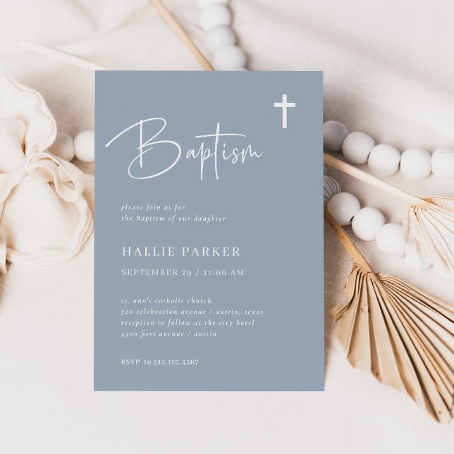 Simple Modern and Minimalist | Blue Baptism Invitation (Creator Uploaded)