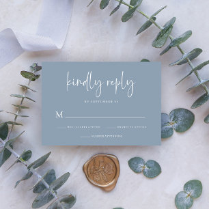 Simple Modern and Minimalist Dusty Blue Wedding RSVP Card