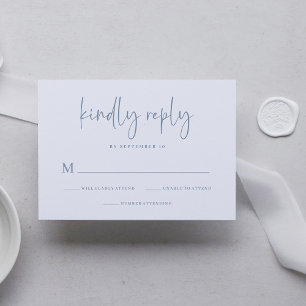Simple Modern and Minimalist Dusty Blue Wedding RSVP Card