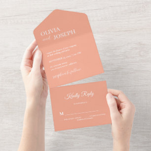 Simple Modern and Minimalist   Peach Wedding  All In One Invitation