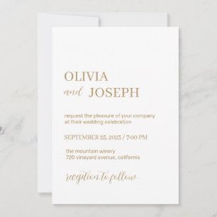 Simple Modern and Minimalist   White Gold Wedding Invitation