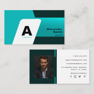 Simple Modern Aqua Blue Logo Professional Photo Business Card