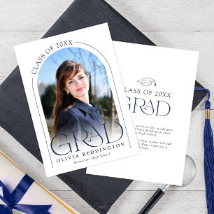 Simple Modern Arch Blue Typography Photo Grad  Announcement