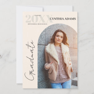 Simple Modern Arch Photo Beige Graduation Announcement
