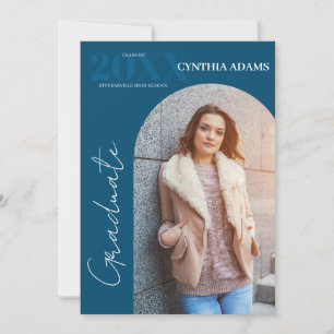 Simple Modern Arch Photo Blue Graduation Announcement