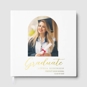 Simple Modern Arch Photo Graduation Gold Guest Book