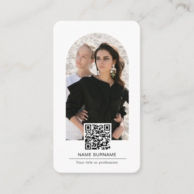 Simple Modern arch QR code photo Business Card (Front)