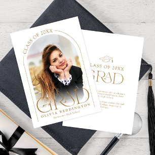 Simple Modern Arch Typography Gold Photo Grad  Announcement