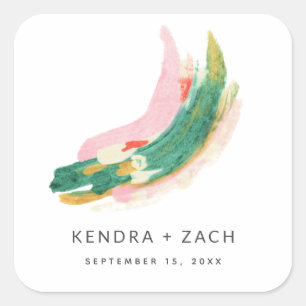 Simple Modern Art Paint Stroke Wedding Favour Square Sticker