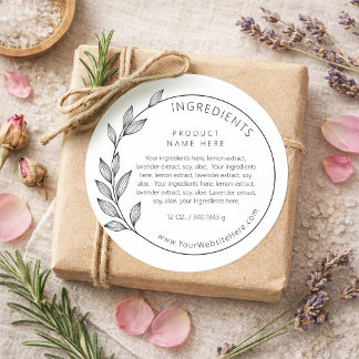 Simple Modern Asymmetrical Wreath Ingredients Classic Round Sticker