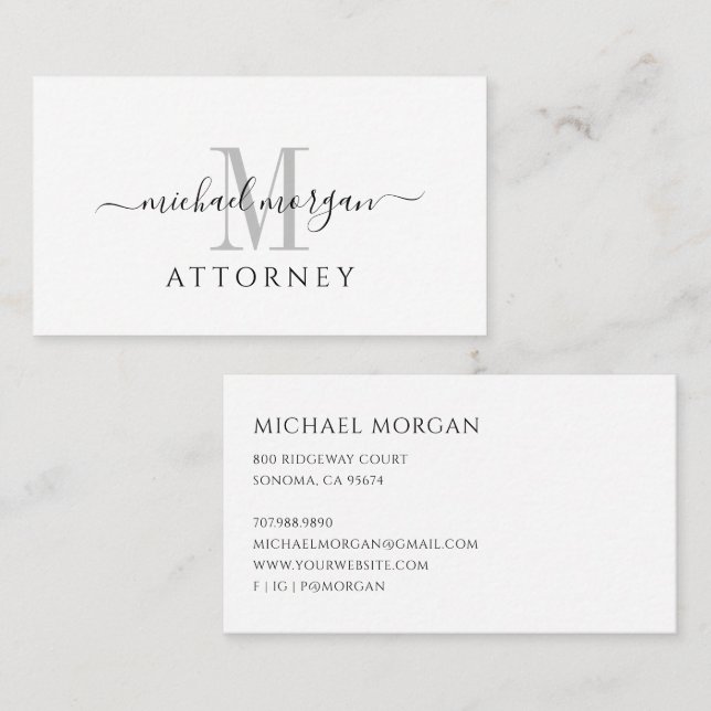 Simple Modern Attorney Script Business  Card (Front/Back)