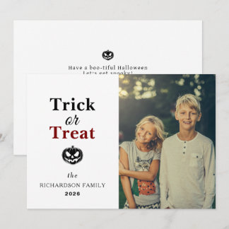 Simple Modern Autumn Pumpkin Halloween Photo Holiday Card