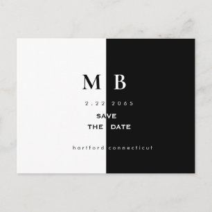 Simple Modern B/W Monogram Wedding Save the Date  Announcement Postcard
