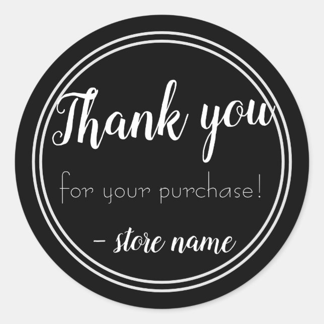 Simple Modern B&W Thank you For Your Purchase Classic Round Sticker (Front)