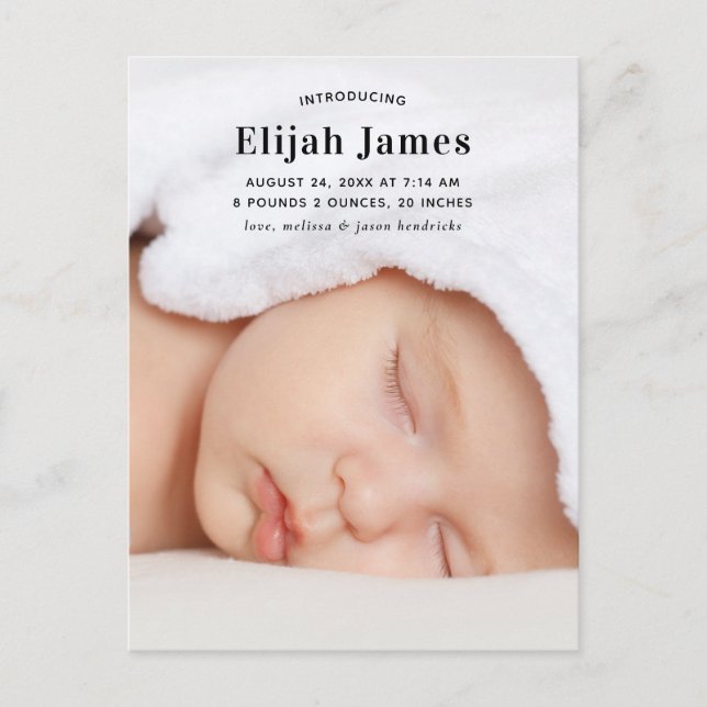 Simple & Modern Baby Announcement Postcard (Front)