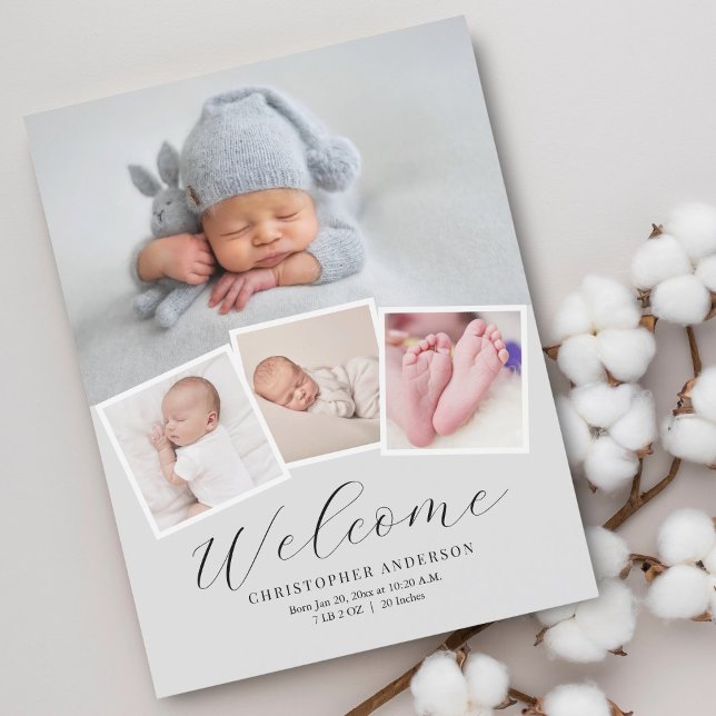 Simple Modern Baby Boy Photo Birth Announcement (Creator Uploaded)