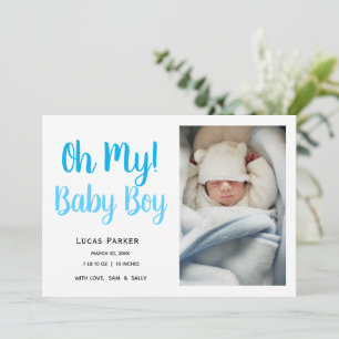 Simple Modern Baby Boy Photo Birth Announcement