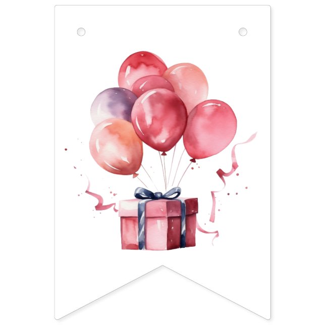 SIMPLE MODERN BABY GIRL WATERCOLOR BALLOONS SHOWER BUNTING  (Sixteenth Flag)