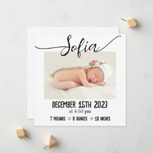 Simple Modern Baby Photo Birth Stats Announcement