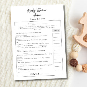 Simple Modern Baby Shower Guess & Share Game Card