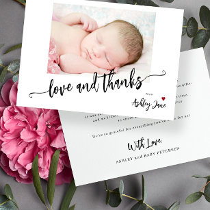 Simple modern baby shower photo love and thanks thank you card