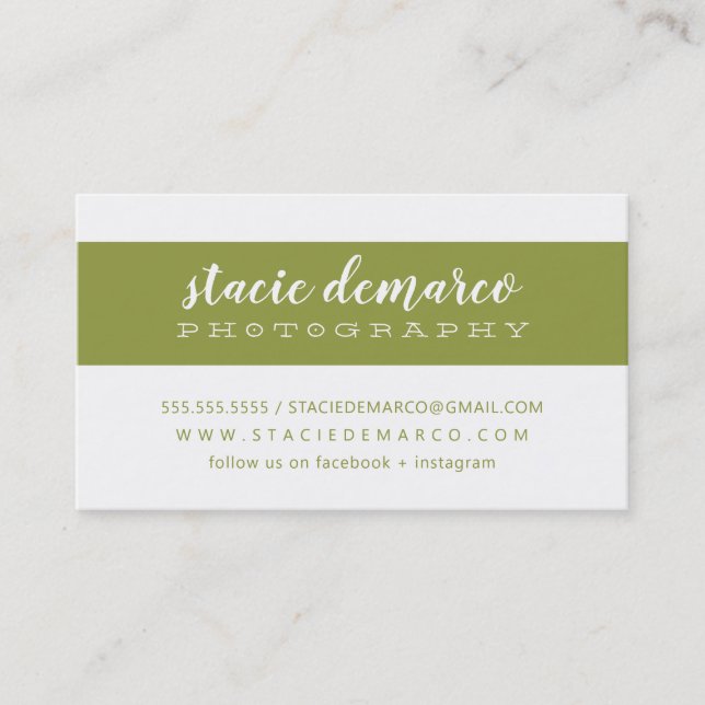 SIMPLE MODERN BAND plain clean olive green white Business Card (Front)