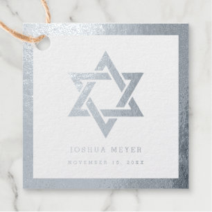 Simple modern Bar   Bat Mitzvah silver foil Favour Tags