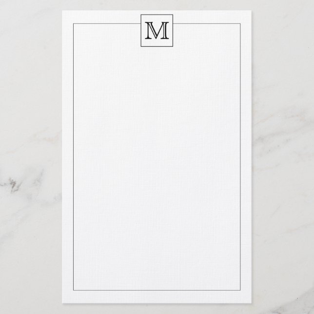 Simple Modern Basic Initial Monogram Square border Stationery (Front)