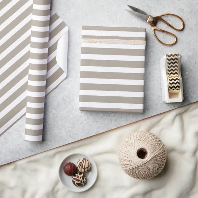 Simple Modern Beige White Striped Minimalist  Wrapping Paper (Crafts)